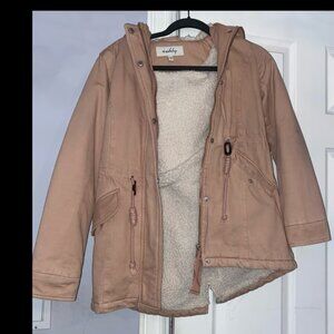 Size XS Blush Pink Cozy Lined Twill Hooded Anorak Coat